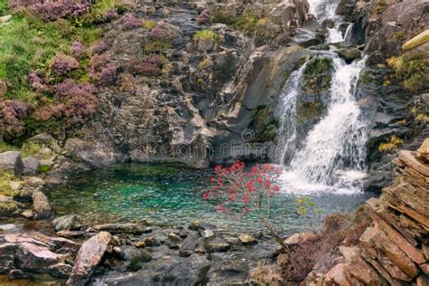 Snowdonia Landscape River Flows Down The Mountain Stock Image Image