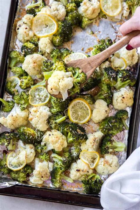 Roasted Broccoli And Cauliflower With Lemon Garlic Spoonful Of Flavor