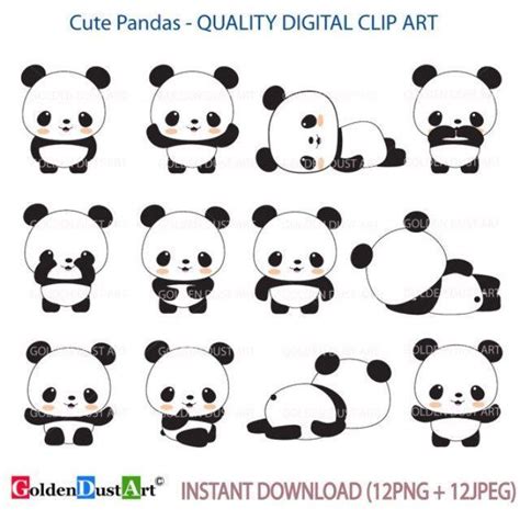 Cute Baby Pandas Clipart Set Panda Kawaii Cute Panda Kawaii Drawings
