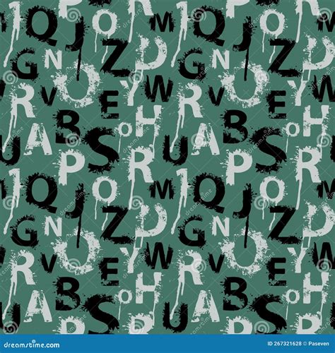 Seamless Pattern With Alphabet Letters In Splashes And Blots Stock