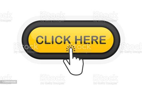 Click Here Yellow Realistic 3d Button Isolated On White Background Hand