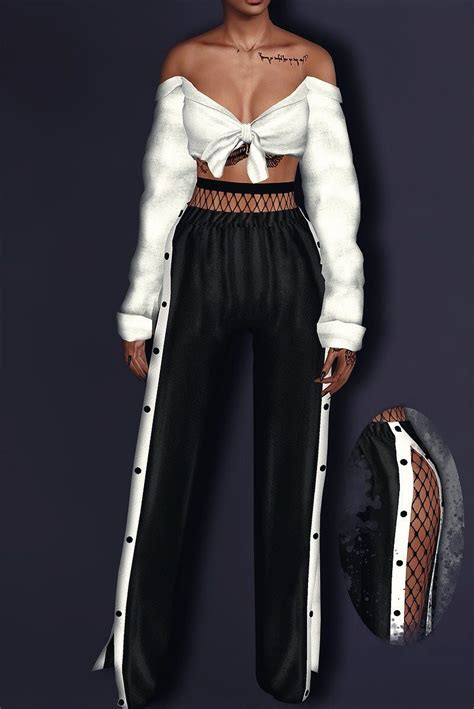 Fenty X Puma Pants And Off Shoulder Blouse Top • Sims 4 Clothing