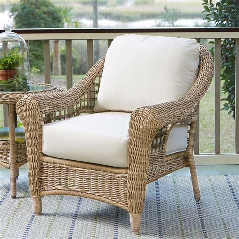 What are the shipping options for outdoor lounge furniture? Birch Lane Lynwood Wicker Chair with Sunbrella® Cushions ...