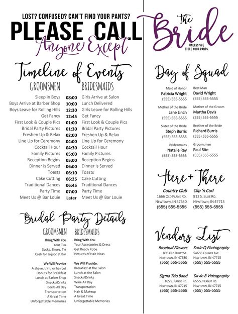 Bridal Party Schedule Template This Will Help You Understand The Order