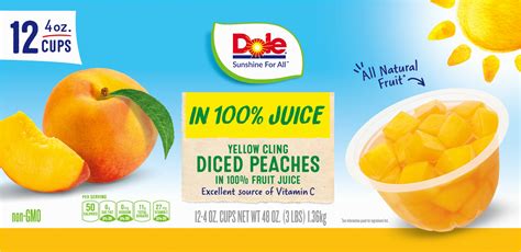 12 Cups Dole Fruit Bowls Diced Peaches In 100 Fruit Juice 4 Oz