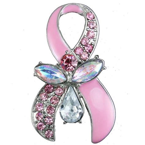 Breast Cancer Awareness Pink Ribbon Crystal Angel Pin