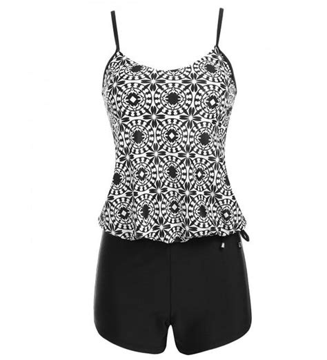 L Amore Womens Two Piece Swimsuit Sports Tankini Top Board Shorts Bikini Set 5976 Black White