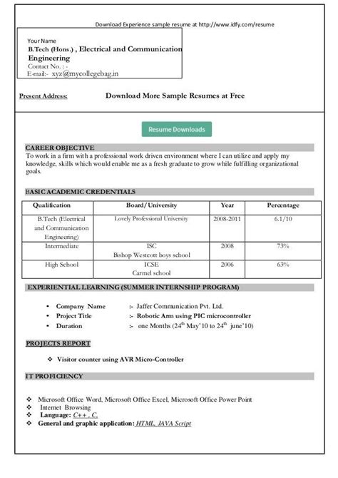 The chronological resume format accommodates most industries. Simple Resume format for Freshers In Word File ...