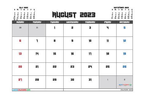 Free Printable August 2023 Calendar 12 Templates Free Printable