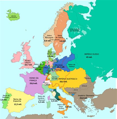 Map of Europe 1815 showing countries population : MapPorn