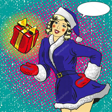 Sexy Santa Pin Up Girl Holding A T Vector Illustration In Comic Pop