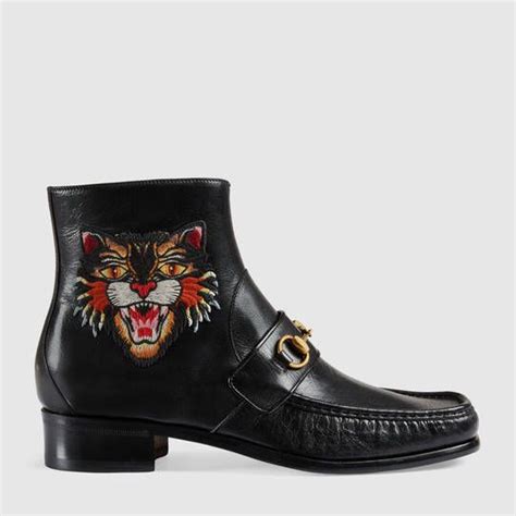 Gucci Horsebit Leather Boot With Appliqués Mens Leather Ankle Boots