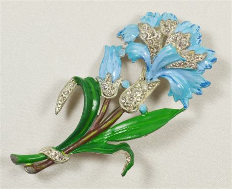 Blue Enamel And Pave Rhinestone Flower Pin From Vermeercollectibles On
