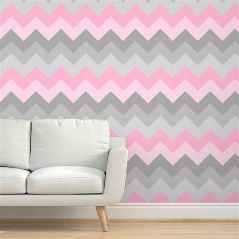 Pink Gray Wallpaper Pink Gray Ombre Chevron Large By Decamp Etsy