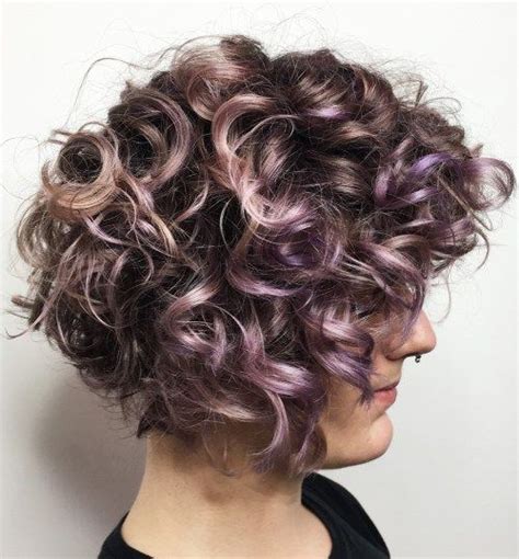 Curly Bob With Pastel Purple Highlights Wavy Layered Haircuts Short
