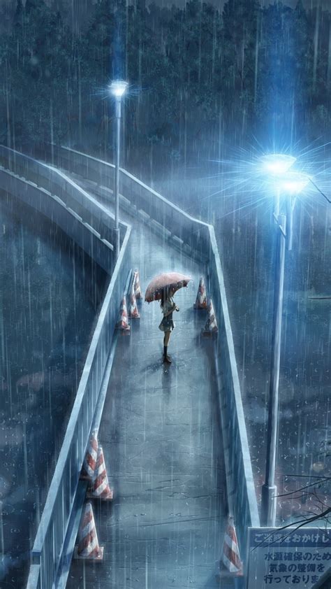 2160x3840 Anime Girl Standing In Rain With Umbrella 5k Sony Xperia Xxz