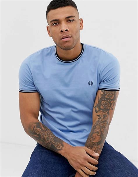 Fred Perry Twin Tipped T Shirt In Sky Blue Asos
