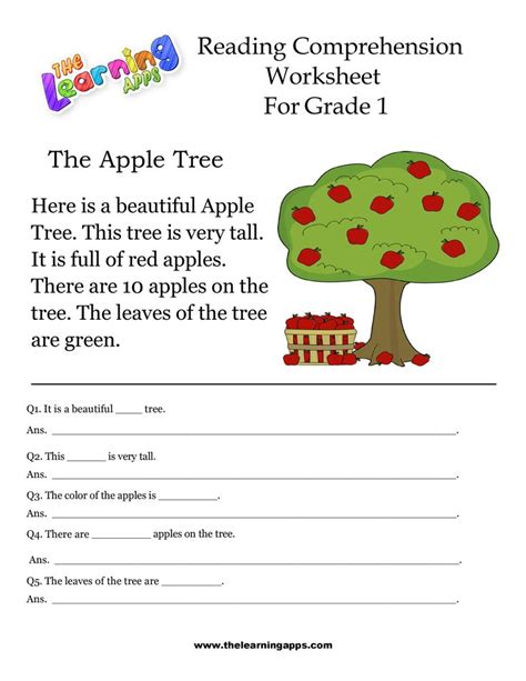 An Apple Tree Worksheet For Grade 1 Students To Practice Reading And