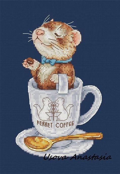 This cute dog in teacup cross stitch pfd pattern can be made using only 6 dmc colors. Cross stitch pattern A cup of coffee pdf file | Etsy in ...