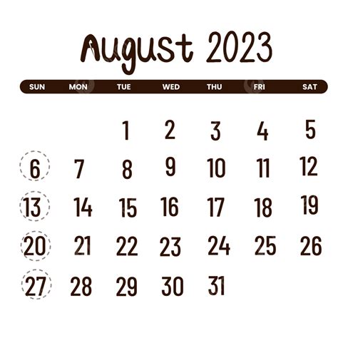 August Calendar 2023 Simple August August 2023 Calendar 2023 Png And