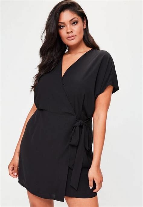 Missguided Plus Size Black Kimono Sleeve Wrap Dress Wrap Dress Kimono Sleeve Dress Plus Size