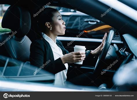 Angry Driver Coffee Honking While Sitting Steering Wheel Company
