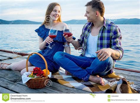 Romantic Picnic By The Lake Stock Image Image Of Happy Beach 103948981