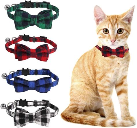 Slson 4 Pack Cat Collars Breakaway With Bell Plaid Cat Collars With