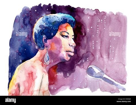 Watercolour Illustration Of Nina Simone Plays Piano Stock Photo Alamy