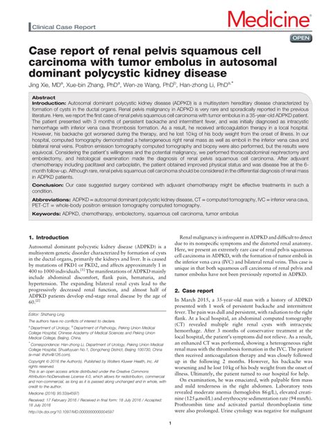 Pdf Case Report Of Renal Pelvis Squamous Cell Carcinoma With Tumor