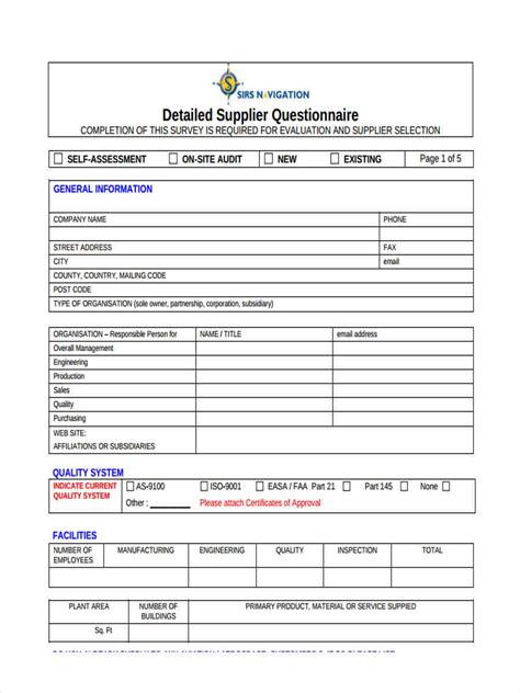 Free 11 Sample Supplier Questionnaire Forms In Ms Word Pdf