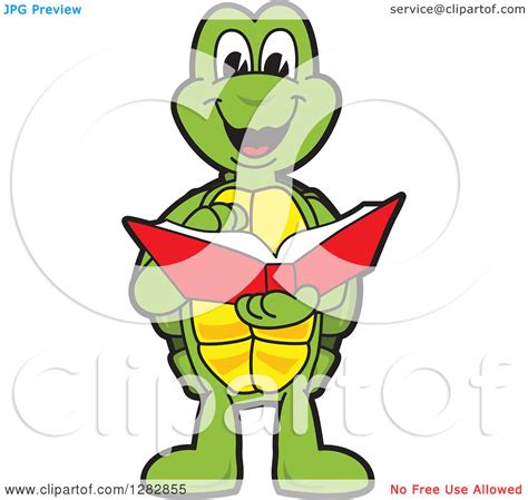Clipart Of A Happy Turtle School Mascot Character Reading A Book