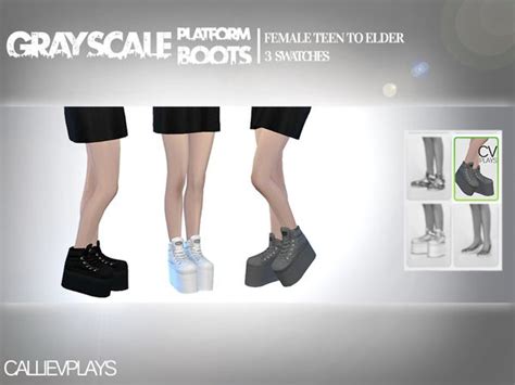 The Sims Resource Grayscale Platform Ankle Boots By Calliev • Sims 4