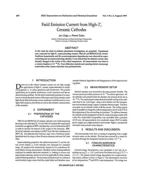 Pdf Field Emission Current From High Tc Ceramic Cathodes