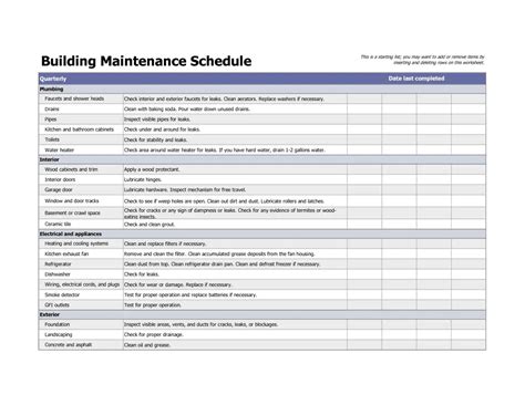 Apartment Preventive Maintenance Checklist Template