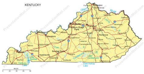Kentucky Map Major Cities Roads Railroads Waterways