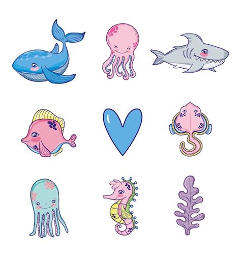 Premium Vector Set Of Sea Animals Cartoons