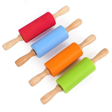 Buy Rotating Small Silicone Rolling Pin Wooden Handle