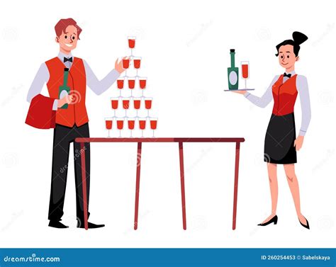 Catering Waiters Serving Party Or Special Event Vector Illustration