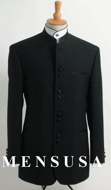 quality black mandarin collar tuxedo suit light