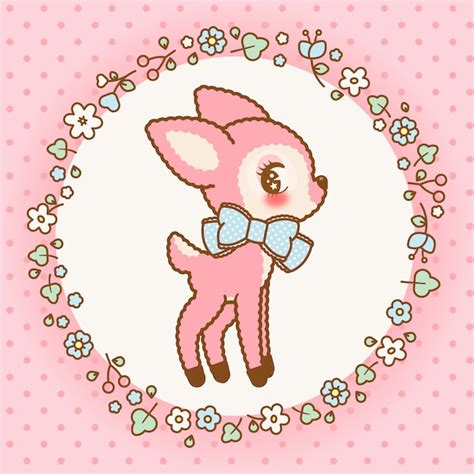 Premium Vector Cute Pink Kawaii Deer With Flowers Frame