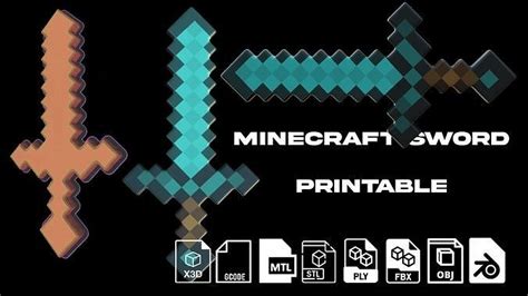 Minecraft Printable Sword 3d Model 3d Printable Cgtrader