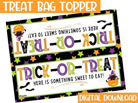 Trick Or Treat Printable Bag Topper Halloween Treat Bag Topper