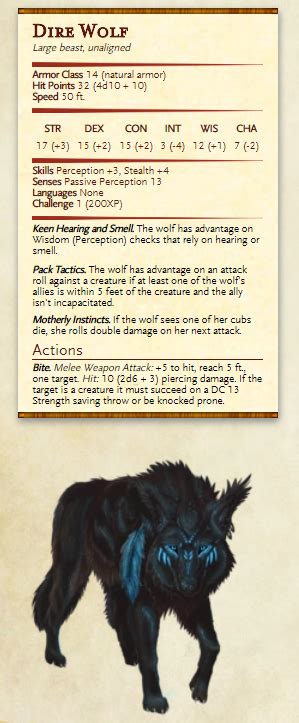 5e Wolf Stats The Wolf Has Advantage On Attack Rolls Against A