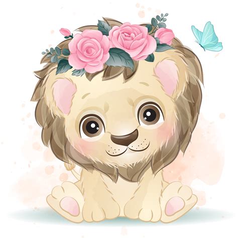 Cute Lion Clipart With Watercolor Illustration Etsy