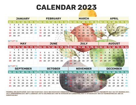 2023 Free Printable Yearly Calendar With Holidays Printable Templates
