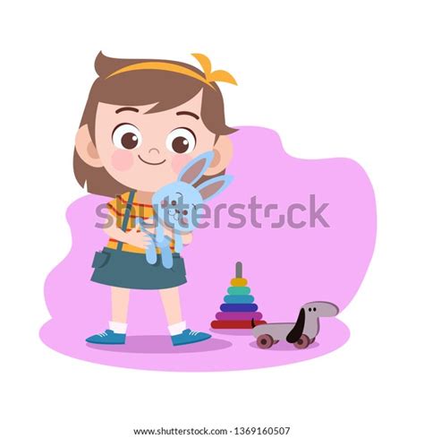 Kid Girl Play Doll Vector Illustration Stock Vector Royalty Free