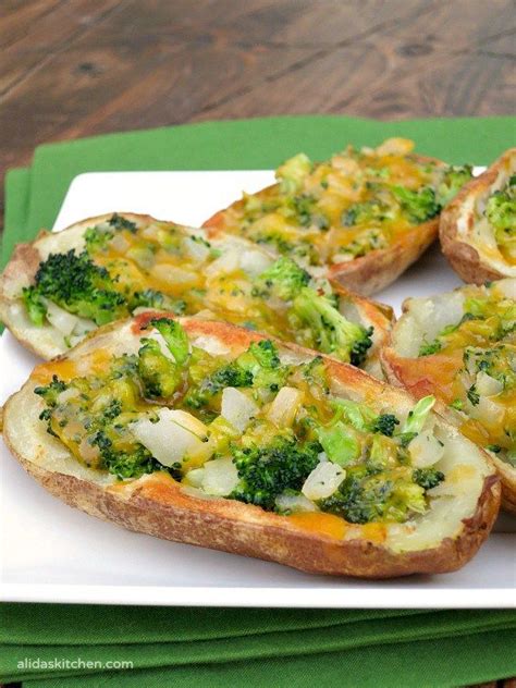Broccoli Cheddar Stuffed Potato Skins Recipe Potato Skins Healthy