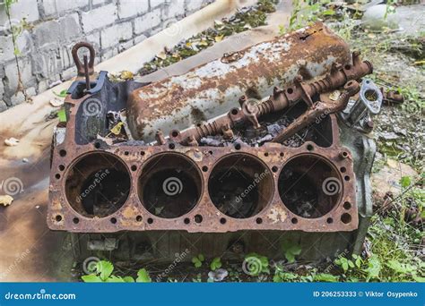 Old Rusty Disassembled Eight Cylinder Engine Stock Image Image Of