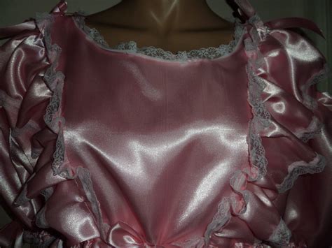 abdl sissy pink satin frilly ruffle dress 46 short puffed sleeves lace trim ebay